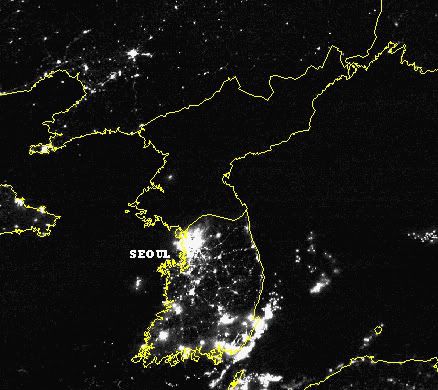 satellite photo of north korea at night. Satellite imagery comparing