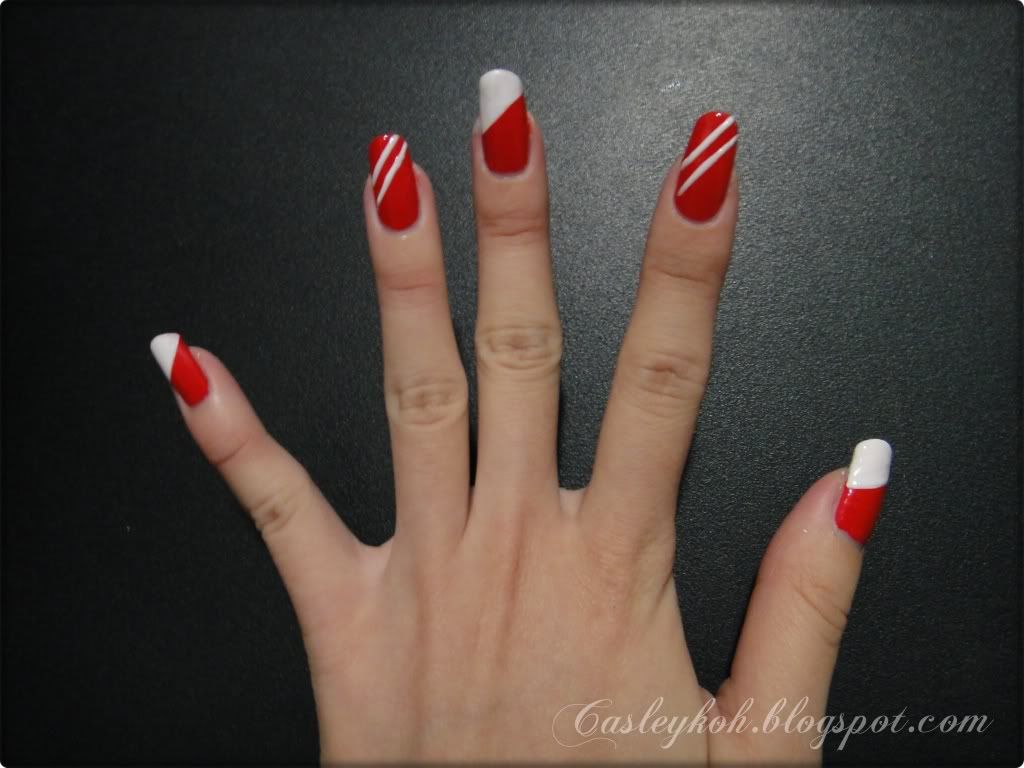 Stripes pattern using OPI red nail polish off with her red nail art
